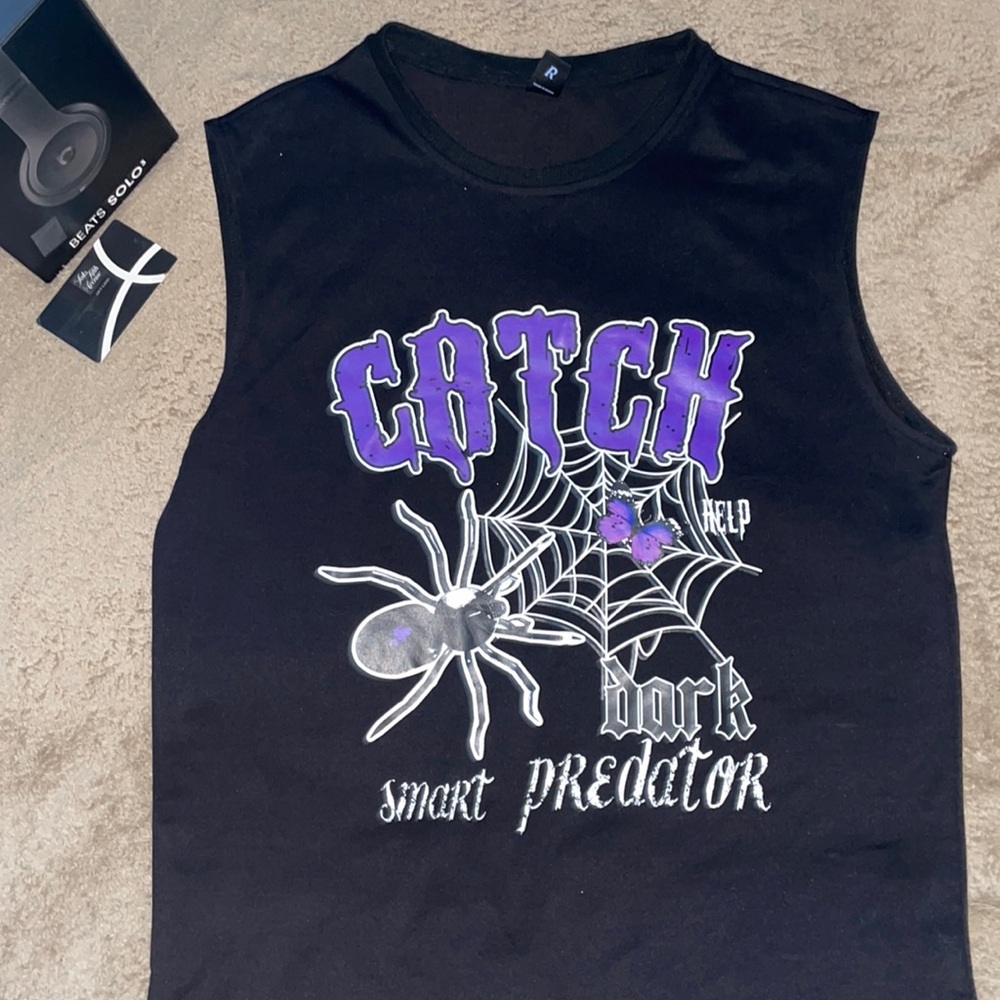 Romwe Tank Tee “Catch Spider”